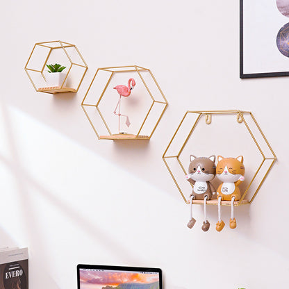 Hexagon Metal Wall Shelf – Modern Wrought-Iron Floating Display Rack