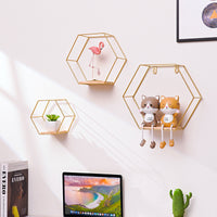 Hexagon Metal Wall Shelf – Modern Wrought-Iron Floating Display Rack