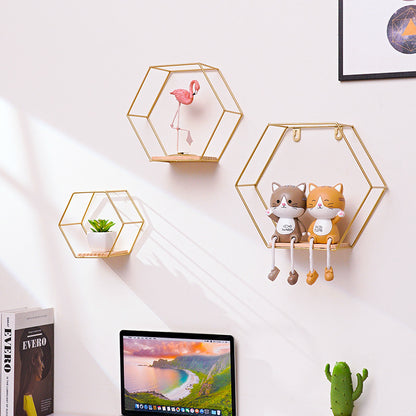 Hexagon Metal Wall Shelf – Modern Wrought-Iron Floating Display Rack