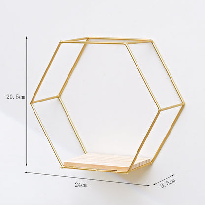 Hexagon Metal Wall Shelf – Modern Wrought-Iron Floating Display Rack