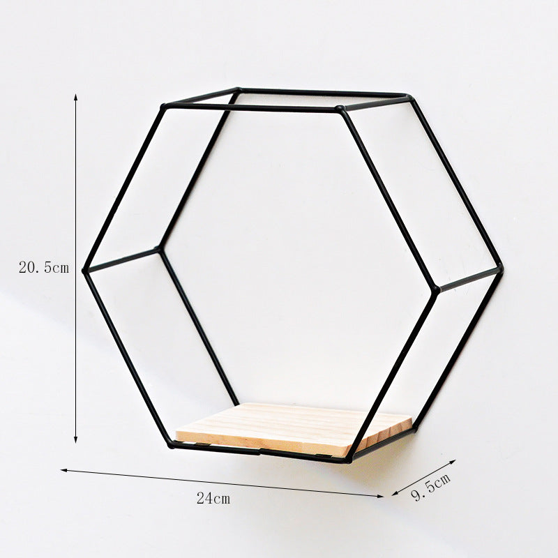 Hexagon Metal Wall Shelf – Modern Wrought-Iron Floating Display Rack