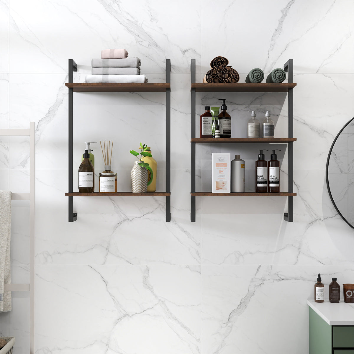 Rustic Metal + Wood Wall Shelf – 2-Tier & 3-Tier Hanging Storage Rack