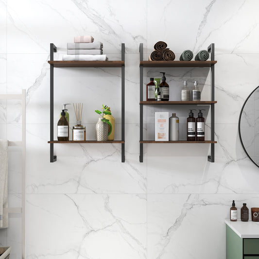 Rustic Metal + Wood Wall Shelf – 2-Tier & 3-Tier Hanging Storage Rack