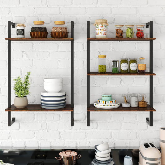 Rustic Metal + Wood Wall Shelf – 2-Tier & 3-Tier Hanging Storage Rack