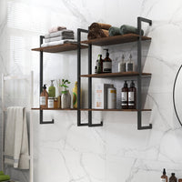 Rustic Metal + Wood Wall Shelf – 2-Tier & 3-Tier Hanging Storage Rack