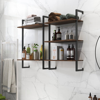 Rustic Metal + Wood Wall Shelf – 2-Tier & 3-Tier Hanging Storage Rack