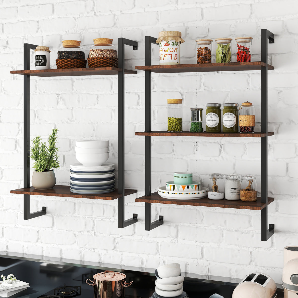 Rustic Metal + Wood Wall Shelf – 2-Tier & 3-Tier Hanging Storage Rack