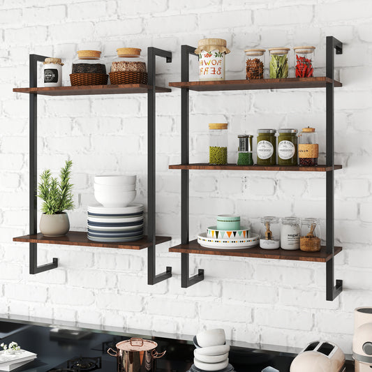 Rustic Metal + Wood Wall Shelf – 2-Tier & 3-Tier Hanging Storage Rack